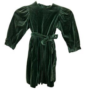 mister moon Vintage made in France Forest Green Velvet Girls dress 4